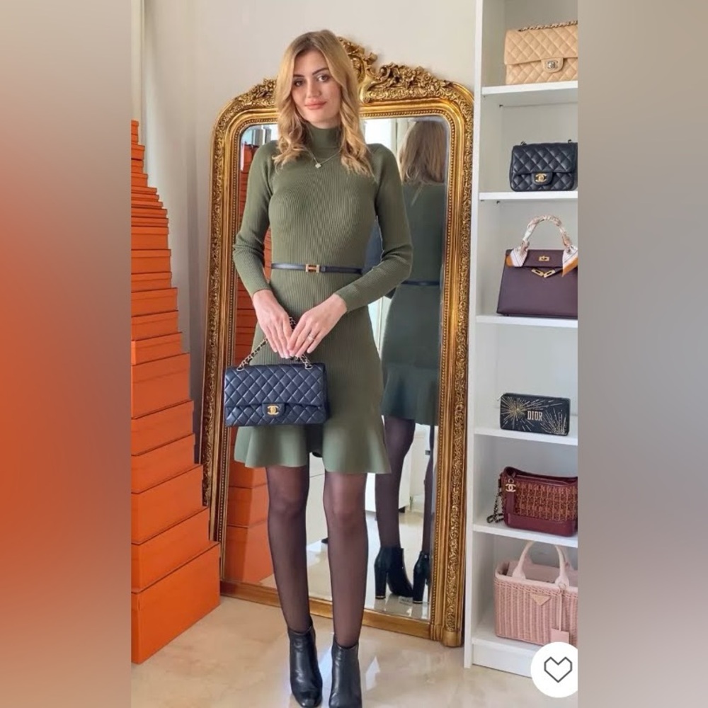 Karen Millen Knitted Turtleneck Belted Flippy Hem Mini Dress